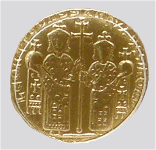Χρυσό νόμισμα (σόλιδος) του αυτοκράτορα Λέοντος Στ΄ Σοφού και του γιού του Κωνσταντίνου Ζ΄